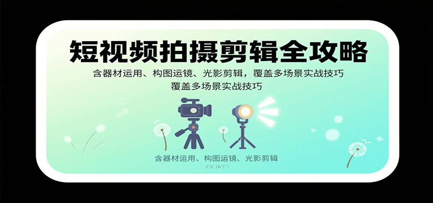 短视频拍摄剪辑全攻略：含器材运用、构图运镜、光影剪辑，覆盖多场景实战技巧汇创网-网创项目_汇创网_中创网_福缘网_冒泡网_网创项目平台汇创网