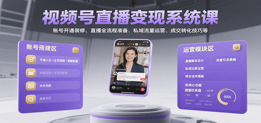 视频号直播变现系统课，账号开通装修、直播全流程准备、私域流量运营、成交转化技巧等网创项目_汇创网_中创网_福缘网_冒泡网_资源整合平台汇创网