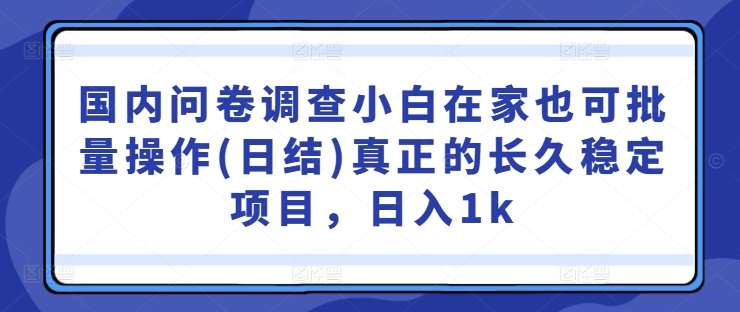 国内问卷调查小白在家也可批量操作(日结)真正的长久稳定项目，日入1k【揭秘】汇创网-网创项目_汇创网_中创网_福缘网_冒泡网_资源整合平台汇创网