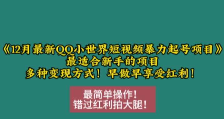 12月最新QQ小世界短视频暴力起号项目，最适合新手的项目，多种变现方式汇创网-网创项目_汇创网_中创网_福缘网_冒泡网_资源整合平台汇创网