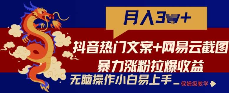 抖音热门文案+网易云截图暴力涨粉拉爆收益玩法，小白无脑操作，简单易上手【揭秘】汇创网-网创项目_汇创网_中创网_福缘网_冒泡网_资源整合平台汇创网