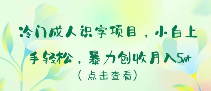 冷门成人识字项目，小白上手轻松，暴力创收月入5w+【揭秘】汇创网-网创项目_汇创网_中创网_福缘网_冒泡网_资源整合平台汇创网