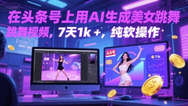 在头条号上用AI生成美女跳舞视频，7天1k+，纯软件操作汇创网-网创项目_汇创网_中创网_福缘网_冒泡网_资源整合平台汇创网