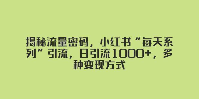 揭秘流量密码，小红书“每天系列”引流，日引流1000+，多种变现方式网创项目_汇创网_中创网_福缘网_冒泡网_资源整合平台汇创网