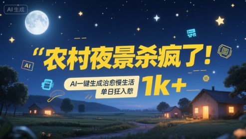 农村夜景杀疯了！AI一键生成治愈系慢生活，单日狂入1k+汇创网-网创项目_汇创网_中创网_福缘网_冒泡网_网创项目平台汇创网