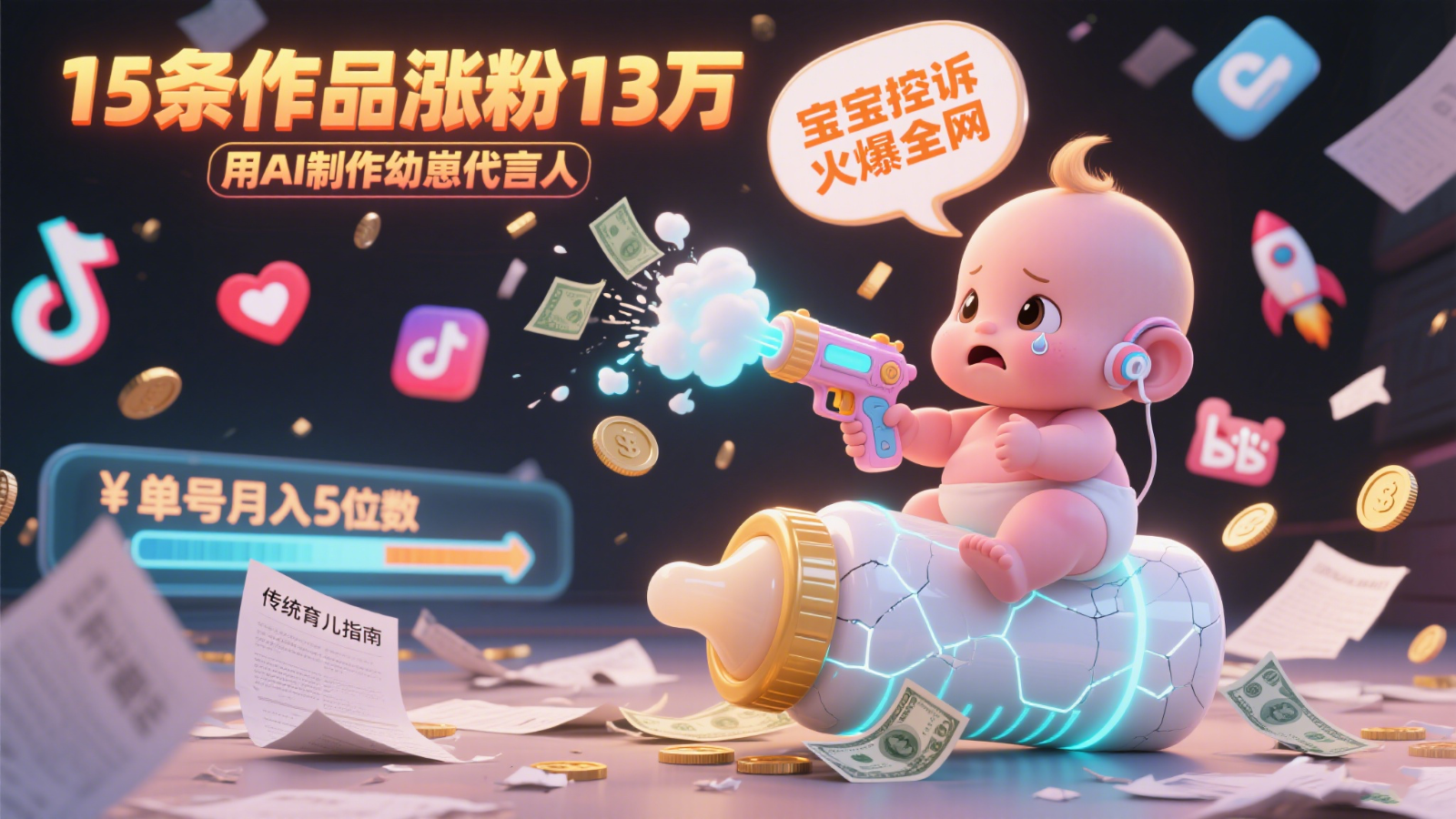 用AI制作幼崽代言人，宝宝的控诉火爆全网，15条作品涨粉13万，单号月入5位数实操教程汇创网-网创项目_汇创网_中创网_福缘网_冒泡网_资源整合平台汇创网