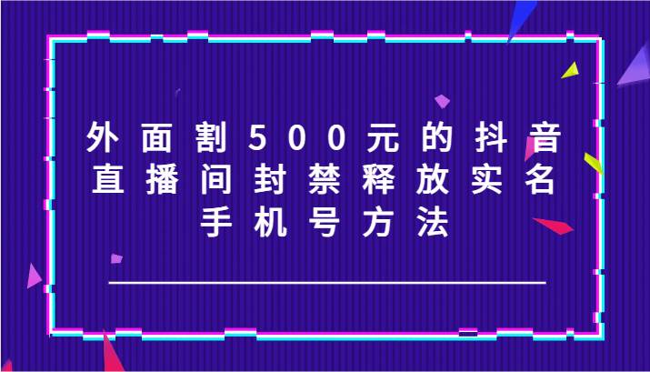 外面割500元的抖音直播间封禁释放实名/手机号方法！汇创网-网创项目_汇创网_中创网_福缘网_冒泡网_网创项目平台汇创网