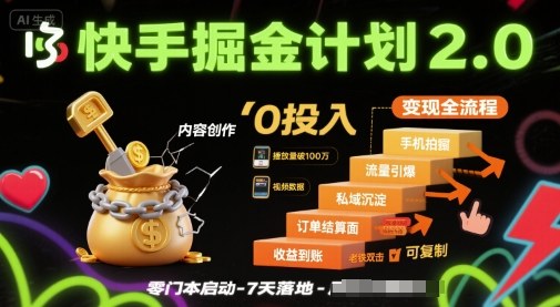 快手掘金计划2.0，快手电商变现全流程，简单可复制，0投入汇创网-网创项目_汇创网_中创网_福缘网_冒泡网_网创项目平台汇创网
