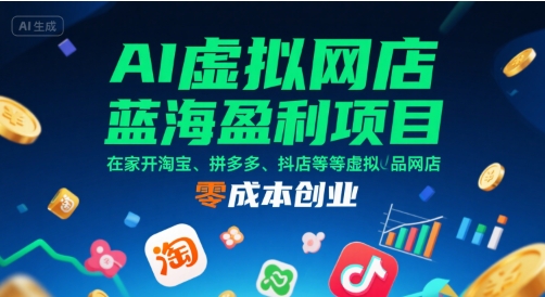 AI虚拟网店蓝海盈利项目，在家开淘宝、拼多多、抖店等虚拟品网店，零成本创业汇创网-网创项目_汇创网_中创网_福缘网_冒泡网_网创项目平台汇创网