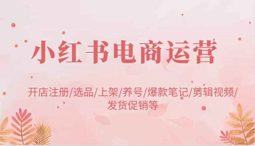 小红书电商运营：开店注册/选品/上架/养号/爆款笔记/剪辑视频/发货促销等汇创网-网创项目_汇创网_中创网_福缘网_冒泡网_资源整合平台汇创网