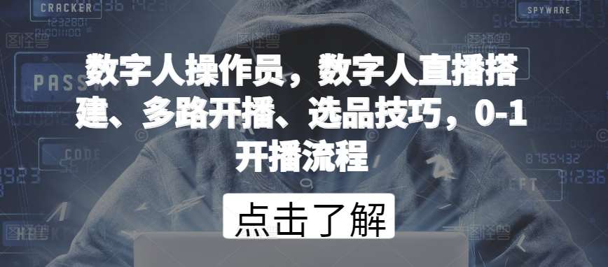 数字人操作员，数字人直播搭建、多路开播、选品技巧，0-1开播流程汇创网-网创项目_汇创网_中创网_福缘网_冒泡网_资源整合平台汇创网