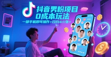 抖音男粉项目0成本玩法，一部手机即可操作，日均4张+，时间自由汇创网-网创项目_汇创网_中创网_福缘网_冒泡网_资源整合平台汇创网