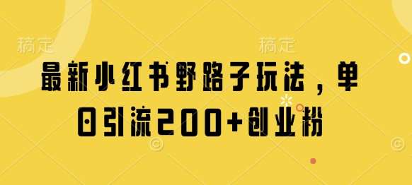 最新小红书野路子玩法，单日引流200+创业粉汇创网-网创项目_汇创网_中创网_福缘网_冒泡网_资源整合平台汇创网