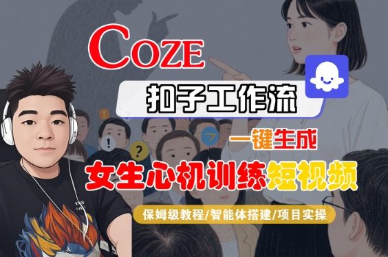COZE扣子工作流一键生成女生心机训练短视频，保姆级教程-智能体搭建-项目实操汇创网-网创项目_汇创网_中创网_福缘网_冒泡网_网创项目平台汇创网