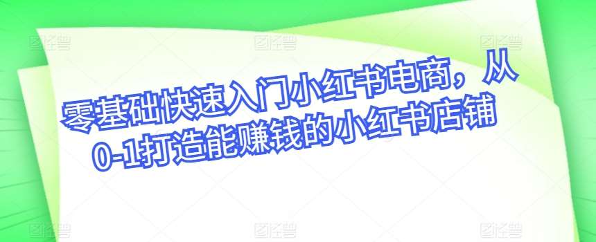 零基础快速入门小红书电商，从0-1打造能赚钱的小红书店铺汇创网-网创项目_汇创网_中创网_福缘网_冒泡网_网创项目平台汇创网