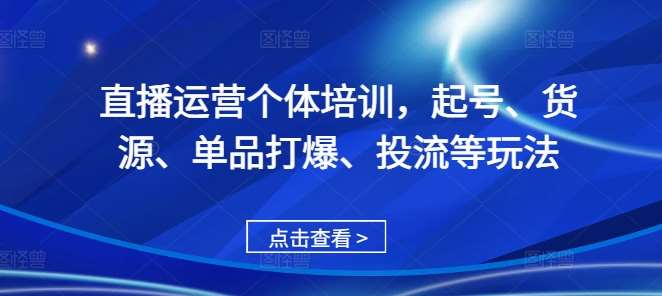 直播运营个体培训，起号、货源、单品打爆、投流等玩法汇创网-网创项目_汇创网_中创网_福缘网_冒泡网_资源整合平台汇创网