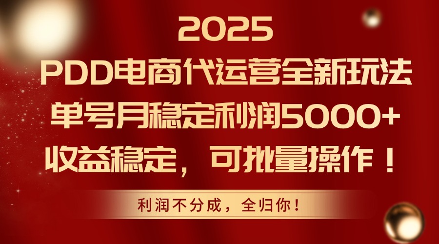 （14839期）2025PDD电商代运营全新玩法，单号月稳定利润5000+，收益稳定，可批量操作汇创网-网创项目_汇创网_中创网_福缘网_冒泡网_资源整合平台汇创网