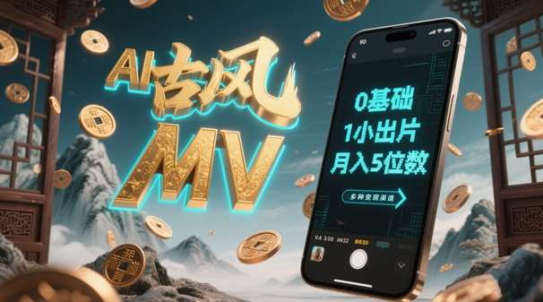 AI一键生成古风音乐MV，0剪辑基础1小时出片，多种变现渠道，一部手机月入5位数汇创网-网创项目_汇创网_中创网_福缘网_冒泡网_资源整合平台汇创网