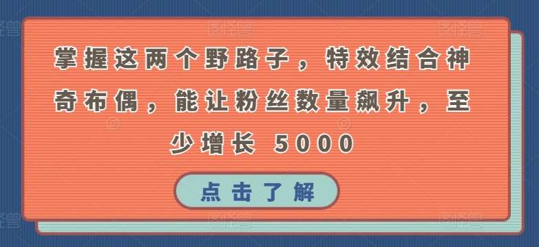 掌握这两个野路子，特效结合神奇布偶，能让粉丝数量飙升，至少增长 5000【揭秘】汇创网-网创项目_汇创网_中创网_福缘网_冒泡网_资源整合平台汇创网