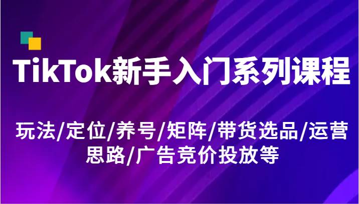 TikTok新手入门系列课程，玩法/定位/养号/矩阵/带货选品/运营思路/广告竞价投放等汇创网-网创项目_汇创网_中创网_福缘网_冒泡网_资源整合平台汇创网
