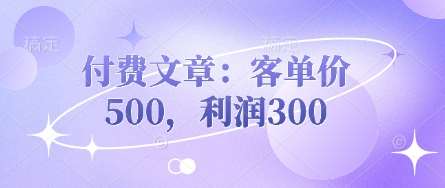 付费文章：客单价500，利润300汇创网-网创项目_汇创网_中创网_福缘网_冒泡网_资源整合平台汇创网