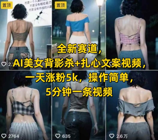 全新赛道，AI美女背影杀+扎心文案视频，一天涨粉5k，操作简单，5分钟一条视频汇创网-网创项目_汇创网_中创网_福缘网_冒泡网_资源整合平台汇创网
