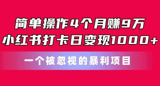 简单操作4个月赚9w，小红书打卡日变现1k，一个被忽视的暴力项目【揭秘】汇创网-网创项目_汇创网_中创网_福缘网_冒泡网_资源整合平台汇创网