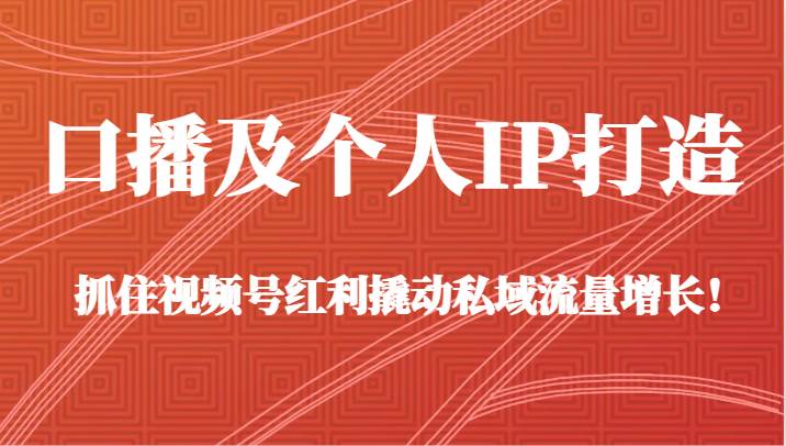 口播及个人IP打造，抓住视频号红利撬动私域流量增长！（45节课）汇创网-网创项目_汇创网_中创网_福缘网_冒泡网_资源整合平台汇创网