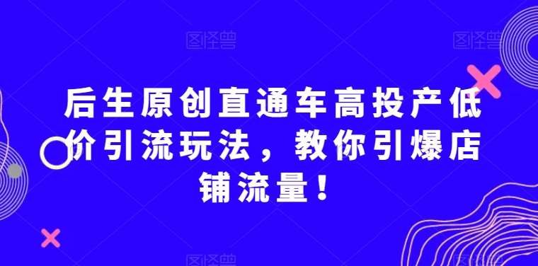 后生原创直通车高投产低价引流玩法，教你引爆店铺流量！汇创网-网创项目_汇创网_中创网_福缘网_冒泡网_资源整合平台汇创网