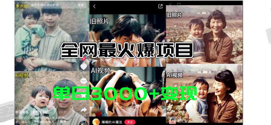 （11546期）全网爆火的AI让老照片动起来教程，蹭热点日赚3000+，内含免费工具一键…汇创网-网创项目_汇创网_中创网_福缘网_冒泡网_资源整合平台汇创网