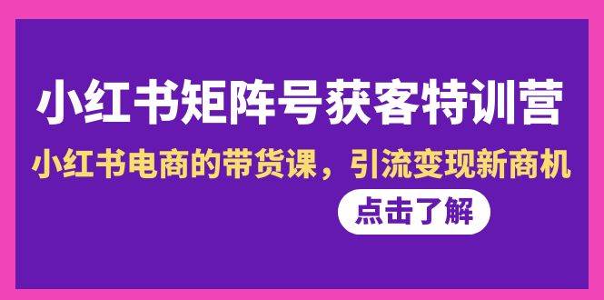 小红书-矩阵号获客特训营-第10期，小红书电商的带货课，引流变现新商机汇创网-网创项目_汇创网_中创网_福缘网_冒泡网_资源整合平台汇创网