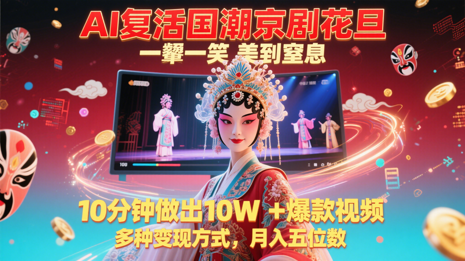 AI复活国潮京剧花旦，一颦一笑美到窒息，10分钟做出10W+爆款视频，多种变现方式汇创网-网创项目_汇创网_中创网_福缘网_冒泡网_网创项目平台汇创网