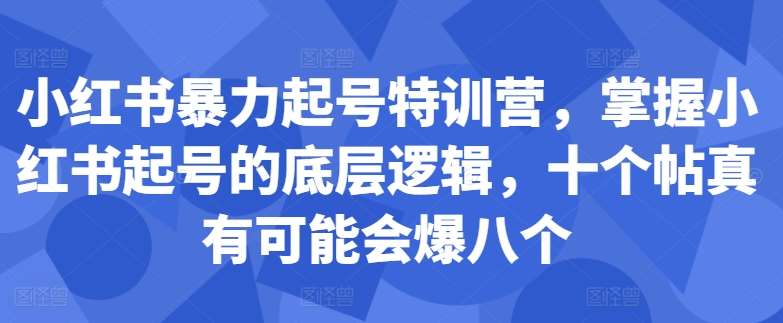 小红书暴力起号特训营，掌握小红书起号的底层逻辑，十个帖真有可能会爆八个汇创网-网创项目_汇创网_中创网_福缘网_冒泡网_资源整合平台汇创网