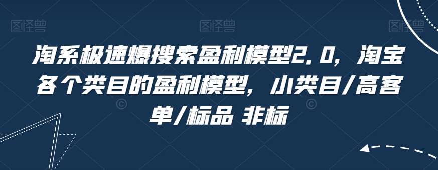 淘系极速爆搜索盈利模型2.0，淘宝各个类目的盈利模型，小类目/高客单/标品 非标汇创网-网创项目_汇创网_中创网_福缘网_冒泡网_网创项目平台汇创网