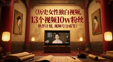 历史女性独白视频，13个视频10w粉丝，伙伴计划，视频号分成等汇创网-网创项目_汇创网_中创网_福缘网_冒泡网_资源整合平台汇创网