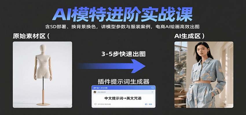 AI模特进阶实战课：含SD部署、换背景换色，讲模型参数与服装案例，电商AI绘画高效出图汇创网-网创项目_汇创网_中创网_福缘网_冒泡网_资源整合平台汇创网