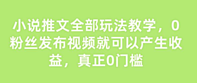 小说推文全部玩法教学，0粉丝发布视频就可以产生收益，真正0门槛汇创网-网创项目_汇创网_中创网_福缘网_冒泡网_网创项目平台汇创网