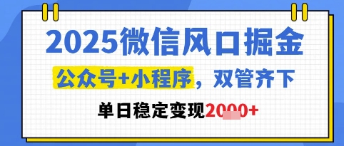 2025微信风口掘金，公众号+小程序双管齐下，单日稳定变现1k+【揭秘】汇创网-网创项目_汇创网_中创网_福缘网_冒泡网_资源整合平台汇创网