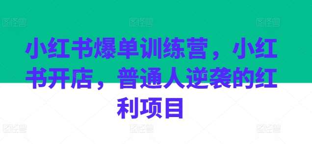 小红书爆单训练营，小红书开店，普通人逆袭的红利项目汇创网-网创项目_汇创网_中创网_福缘网_冒泡网_资源整合平台汇创网