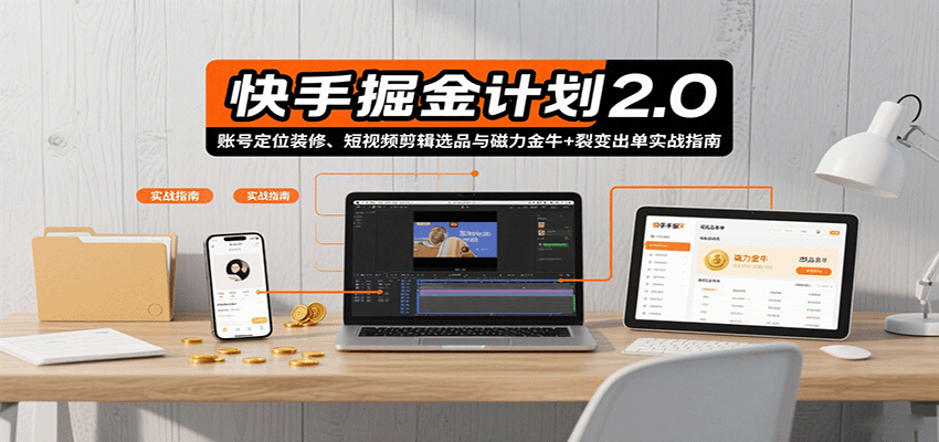 快手掘金计划2.0，账号定位装修、短视频剪辑选品与磁力金牛+裂变出单实战指南汇创网-网创项目_汇创网_中创网_福缘网_冒泡网_网创项目平台汇创网