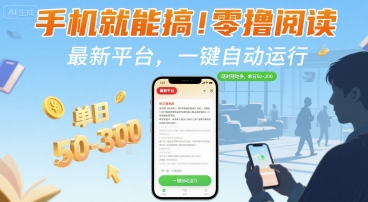 手机就能搞！零撸阅读挂G，最新平台，一键自动运行，随时随地挣，单日50-3张+【揭秘】汇创网-网创项目_汇创网_中创网_福缘网_冒泡网_资源整合平台汇创网