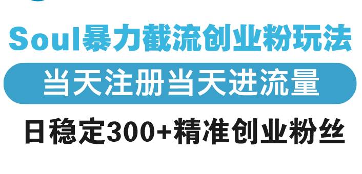 （13935期）Soul暴力截流创业粉玩法，当天注册当天进流量，日稳定300+精准创业粉丝汇创网-网创项目_汇创网_中创网_福缘网_冒泡网_资源整合平台汇创网