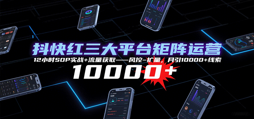 抖快红三大平台矩阵运营，12小时SOP实战+流量获取-风控-扩量，月引10000+线索汇创网-网创项目_汇创网_中创网_福缘网_冒泡网_网创项目平台汇创网