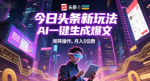 今日头条新玩法，AI一键生成爆文，矩阵操作，月入5位数汇创网-网创项目_汇创网_中创网_福缘网_冒泡网_资源整合平台汇创网