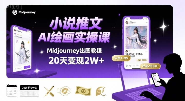 小说推文干货分享之AI绘画MJ出图实操课，用Midjourney做小说推文，20天挣2w汇创网-网创项目_汇创网_中创网_福缘网_冒泡网_网创项目平台汇创网