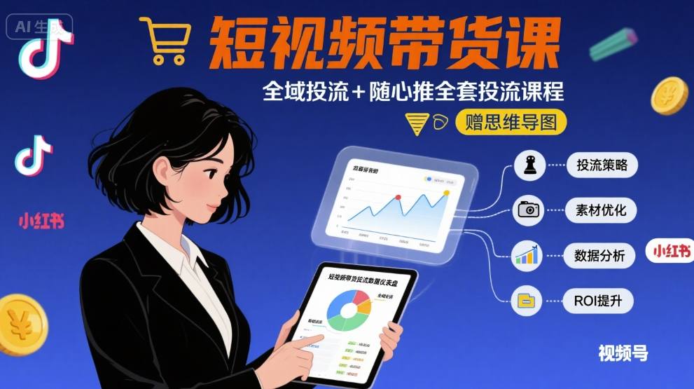 最新短视频带货课，全域投流+随心推全套投流课程+思维导图汇创网-网创项目_汇创网_中创网_福缘网_冒泡网_网创项目平台汇创网