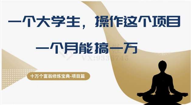 十万个富翁修炼宝典之4.一个大学生操作这个项目，一个月能搞一万汇创网-网创项目_汇创网_中创网_福缘网_冒泡网_网创项目平台汇创网