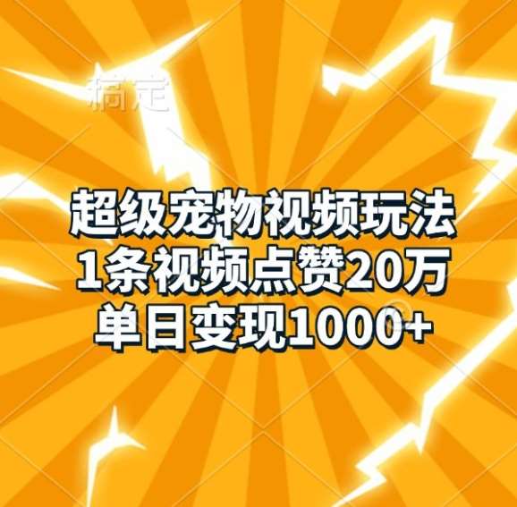 超级宠物视频玩法，1条视频点赞20万，单日变现1k汇创网-网创项目_汇创网_中创网_福缘网_冒泡网_资源整合平台汇创网