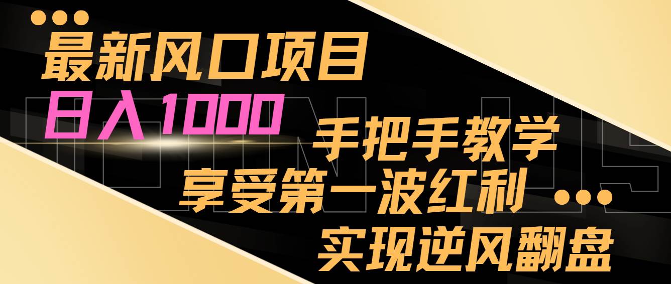 最新风口项目，日入1000，手把手教学，享受第一波红利，实现逆风翻盘网创项目_汇创网_中创网_福缘网_冒泡网_资源整合平台汇创网