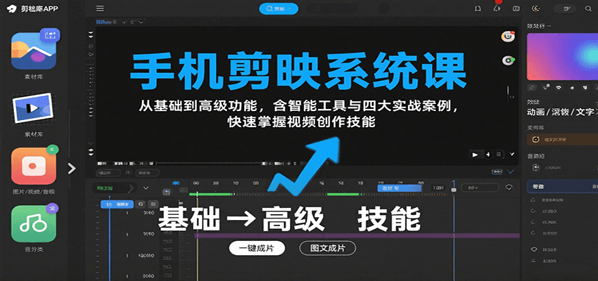 手机剪映系统课，从基础到高级功能，含智能工具与四大实战案例，快速掌握视频创作技能汇创网-网创项目_汇创网_中创网_福缘网_冒泡网_资源整合平台汇创网